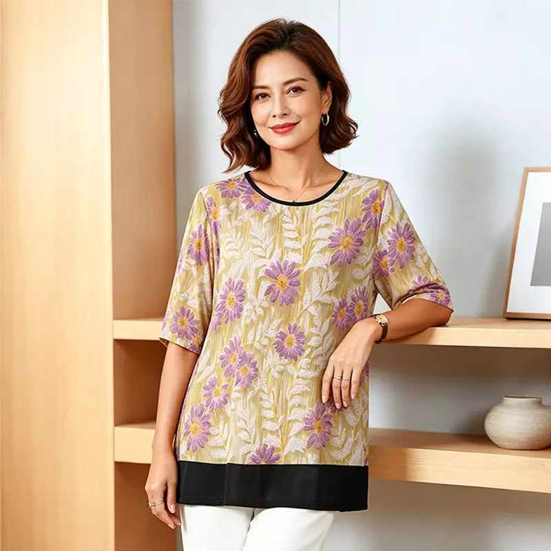 👕🌸【Mărimi mari】Tricou modern cu imprimeu și croială lejeră – confortabil, respirabil și cu efect de subțiere