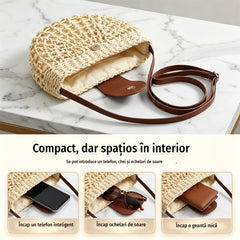 👜✨ geantă boho împletită manual, purtată pe umăr sau crossbody — cu bretea reglabilă și design ușor ✨