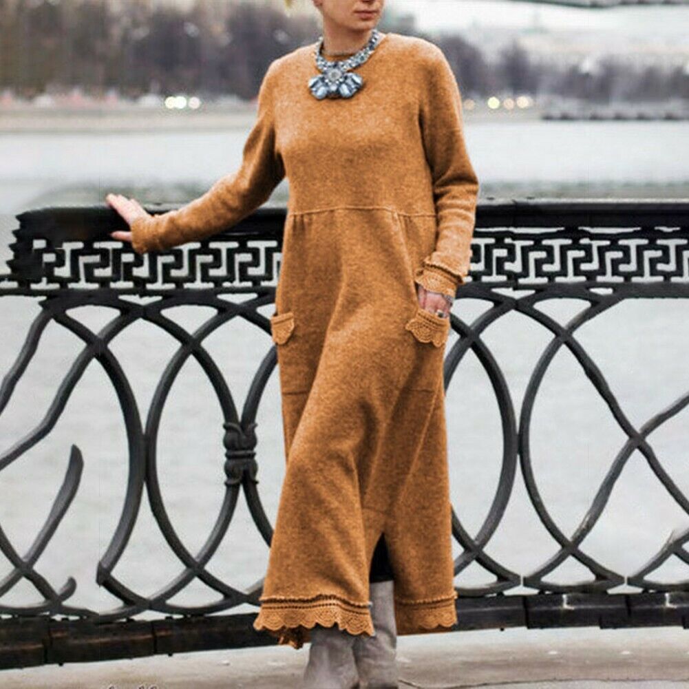 【S-5XL】Νέα πλεκτά φορέματα,Χαλαρή εφαρμογή για να κρύβει το λίπος