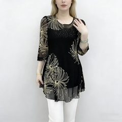 🎉【Vânzare mare – Revenire rapidă la prețul inițial】Top șifon elegant și modern care acoperă burtica și subțiază vizual