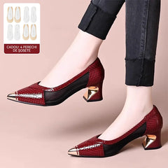 【Cadou: 4 perechi de șosete】 Pantofi cu toc înalt franțuzești, eleganți, cu textură crocodil de lux