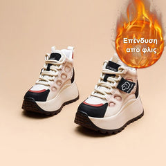 【Sosiri noi】Pantofi retro casual cu talpă groasă, design în două culori, înălțime ascunsă și căptușeală călduroasă din blană