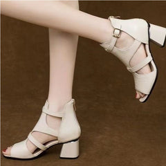 👡✨【35-40】Noua piele moale, moale, fund de pește, gură de pește, gură goală, sandale romane cu toc gros