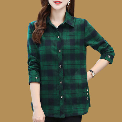 🎁【L-5XL】💕Νέα μοντέρνα και ευέλικτα φθινοπωρινά καρό πουκάμισα για γυναίκες，Μοναδικό πουκάμισο！
