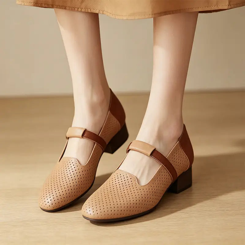 Pantofi Damă din Piele Naturală Perforată: Talpă Moale Flexibilă, Corectarea Posturii și Calmarea Durerilor de Picioare