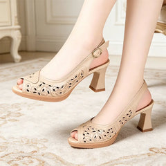 👡 sandale elegante cu toc înalt și decupaje florale perforate
