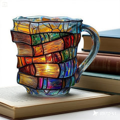📚Ceașcă de cafea pictată 3D în formă de carte