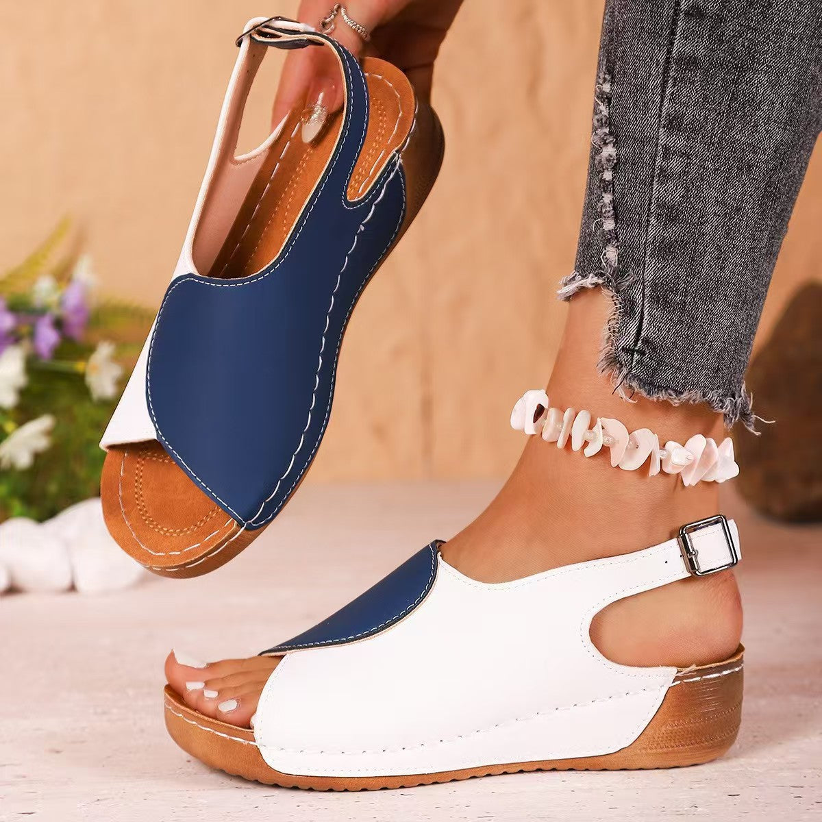 Sandale de Vară Dama cu Platformă Orthopedică, Încălțăminte Confortabilă cu Talpă Moale, Sandale Casual cu Design Color-Block