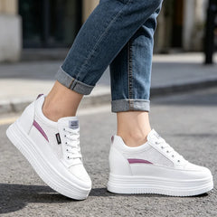 Pantofi Sport de Damă cu Platformă și Mesh – Sneakers Albi cu Talpă Înaltă, Respirabili și Confortabili