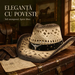 🤠Pălărie de Cowboy Western pentru Bărbați din Paie – Protecție Solară și Respirabilă