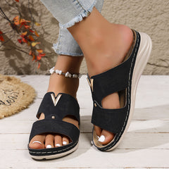 👡🌸Sandale elegante cu ornament metalic și model decupat decorativ