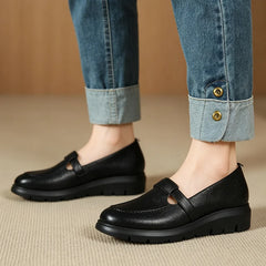 Pantofi casual cu talpă groasă, din piele moale, stil francez elegant și modern