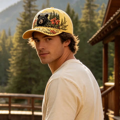 🛍️ Ediție Specială Retro: Șapcă de Vară cu Tematică „Great Smoky Mountains” ✨ Design deosebit cu Urs Negru și Flori de Câmp | Șapcă de Baseball Ajustabilă, Stil Outdoor Vintage