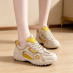👟 Adidași Chunky din Piele Naturală și Plasă – Talpă Moale de 4cm, Ultra-Respirabili și Super Confortabili! 🌟✨