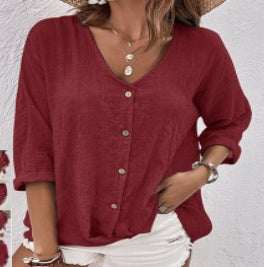 💖【S-5XL】✨【S-5XL】V-λαιμός ευρύ πουκάμισο για να ξεκουραστεί μπλούζα