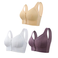 (3 τεμ)💕🎁【45kg-155kg】Υπέρμεγεθες σουτιέν, αναπνεύσιμο, από μαλακό βαμβάκι, με κουμπιά μπροστά——3895256