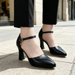 ✨ Eleganță rafinată și confort absolut! Sandale elegante din piele cu toc gros și baretă pe gleznă (Mărimi 35-40 / Ideal de purtat toată ziua)! 👠