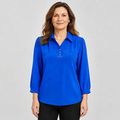 Bluză Elegantă Stil Polo cu Guler Clasic – Croială Relaxată Mărimi Mari (XL-6XL), Material Fin, Respirabil și Versatilă pentru Toamnă-Primăvară 👚✨