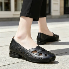 【35-40】Pantofi Eleganți Francezi din Piele Naturală cu Design Perforat și Talpă Moale