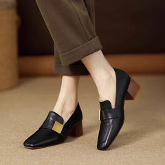 【Piele de vacă de calitate superioară】Pantofi cu toc gros în stil britanic