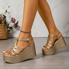 【Înălțare 8CM】Sandale romane cu platformă wedge și barete împletite