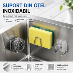 【10 buc】Suport pentru Burete din Oțel Inoxidabil Autocolant – Organizator Scurgător fără Găurire, Cârlig Multifuncțional Impermeabil pentru Chiuvetă Bucătărie, Baie, Perete