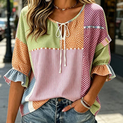 【Colecția Boho Vară 2026】Cămașă de Damă cu Imprimeu Floral Retro și Șnur, Bluză Lejeră cu Mânecă Trei Sferturi și Volane (6 Modele / S-3XL) ✨