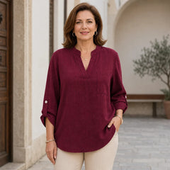 Cămașă Casual din Imitație de In de Damă, Bluză Lejeră și Respirabilă Monocromă, Top Clasic pentru Femei Mature, Stil Casual Chic