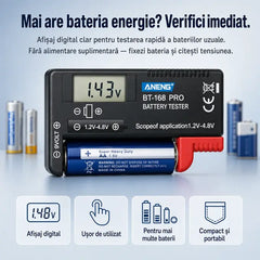 🔋 BT-168 PRO Tester pentru baterii cu afișaj digital – măsurare rapidă și precisă a nivelului bateriei