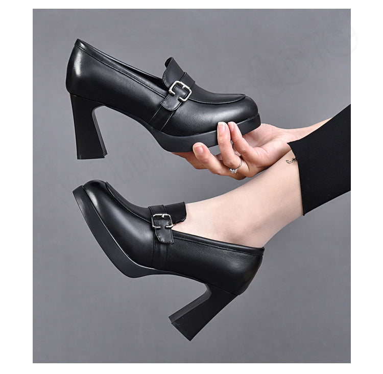 👠【35-40】2026 Noua Talpă groasă Toc gros Moda Damă Toc Înalt Pantofi din piele