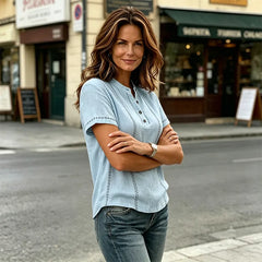 👕Tricou confortabil din bumbac și in, cu nasturi în stil retro