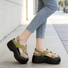 Sandale de Damă cu Talpă Groasă și Platformă, Model Modern cu Imprimeu Graffiti, Sandale Casual cu Barete Încrucișate, Pantofi de Vară