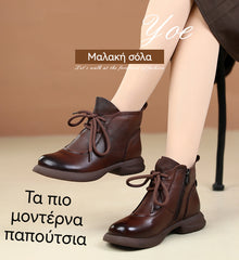 💥50% reducere🔥 Cizme Martin cu toc jos din piele naturală și căptușeală călduroasă