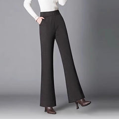 【Țesătură îmbunătățită】Pantaloni din Lână de Lux, cu Talie Înaltă și Croială Bootcut, care subțiază Silueta