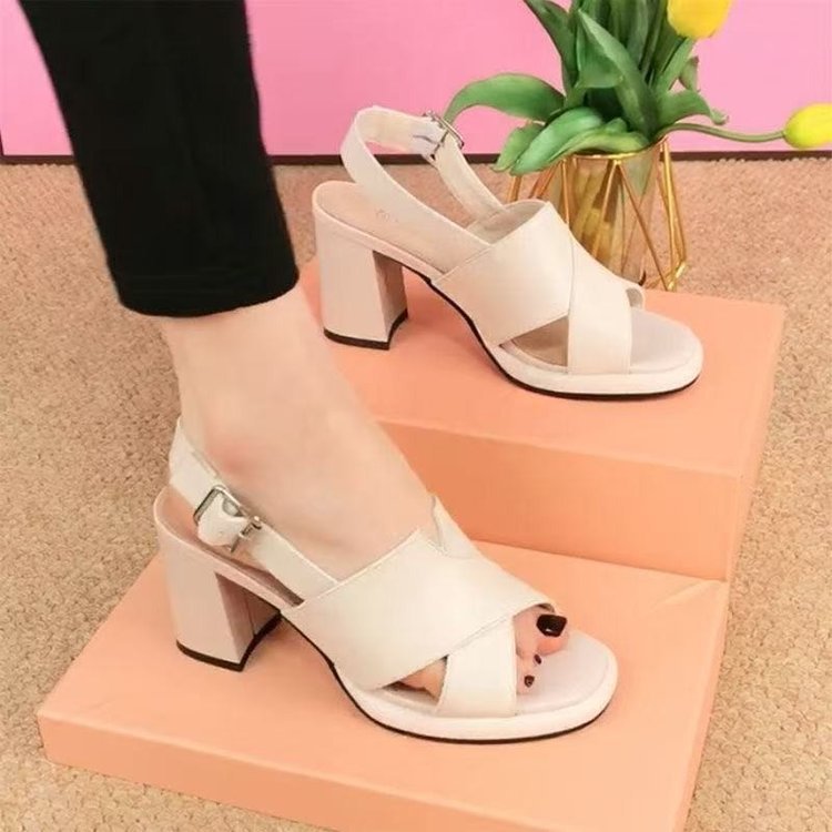 👡【Mărimi 35-40】Sandale la modă din piele naturală cu toc înalt, stil peep-toe, vârf deschis