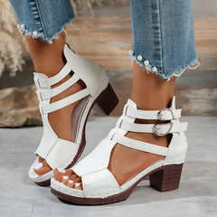 Sandale Romane cu Toc Mediu și Catarame Duble: Design Peep-Toe, Mărimi Mari Confortabile 36-43