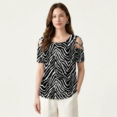 👚 Tricou Modern cu Imprimeu Zebră și Umeri Goi