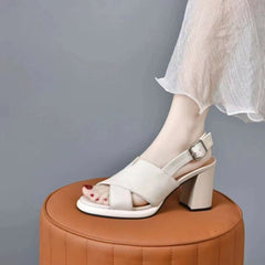 👡【Mărimi 35-40】Sandale la modă din piele naturală cu toc înalt, stil peep-toe, vârf deschis