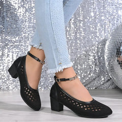 Pantofi Eleganți cu Perforații și Toc Clasic: Barete Rafinate cu Detalii Strălucitoare, Stil "Glow & Dance", Mărimi 35-40