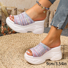 🌈【+9 cm înălțare】Papuci la modă cu talpă groasă din material flyknit