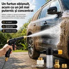 💦 Presiune puternică și multifuncționalitate! Pistol de spălat auto de înaltă presiune (Duză din alamă rotativă 360° / Include recipent spumă + 3 conectori metalici)! ✨