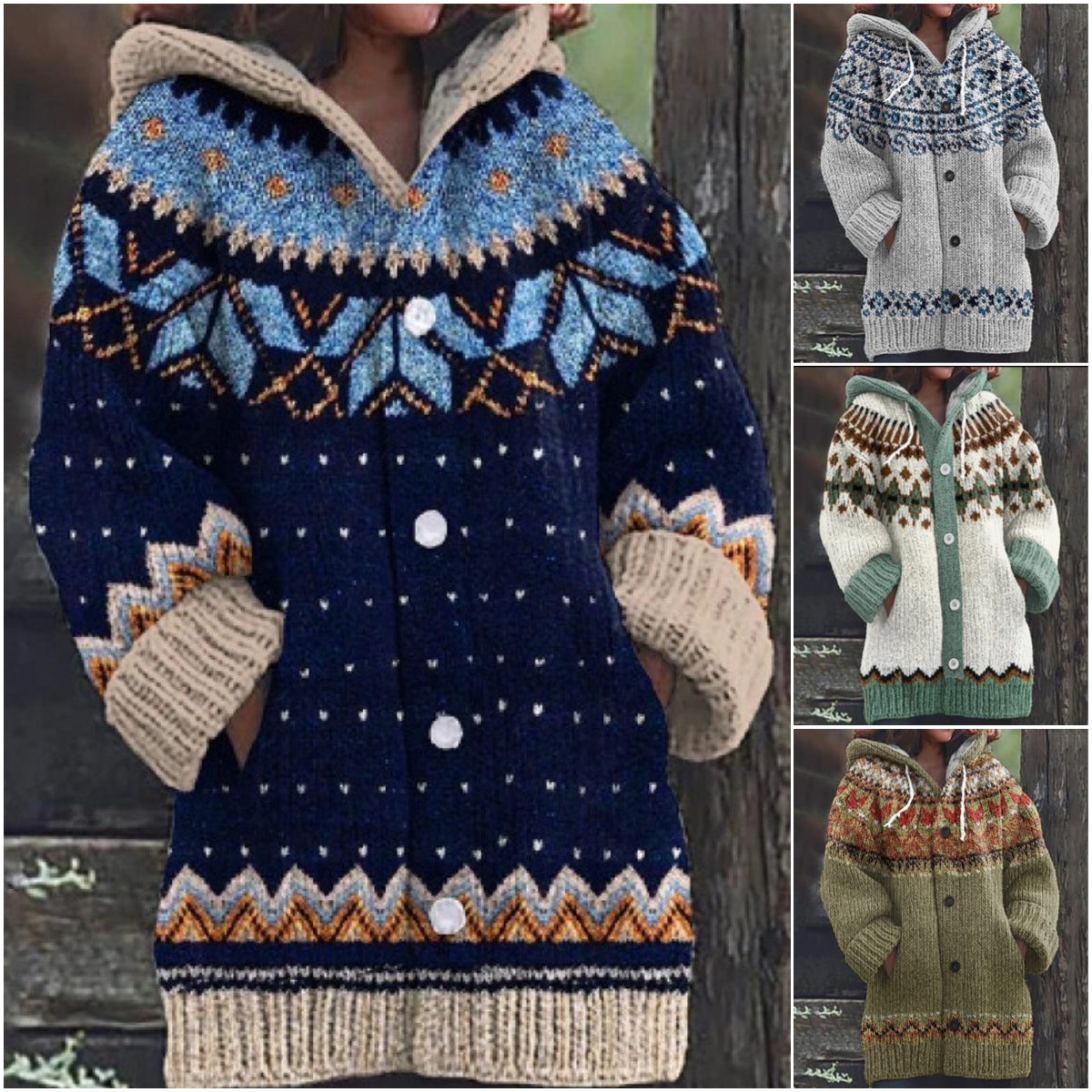 🔥【S~5XL】🔥Νέο κομψό, πολύχρωμο ρετρό μπουφάν με κουκούλα για το φθινόπωρο/χειμώνα