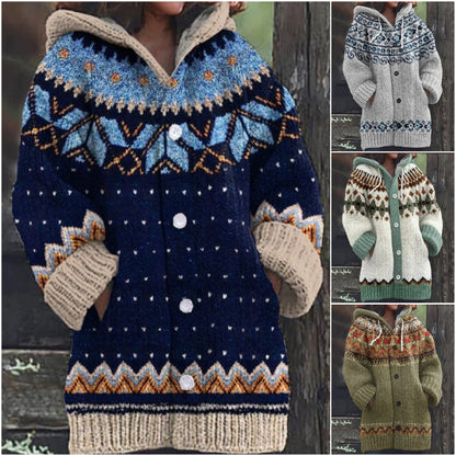 🔥【S~5XL】🔥Νέο κομψό, πολύχρωμο ρετρό μπουφάν με κουκούλα για το φθινόπωρο/χειμώνα