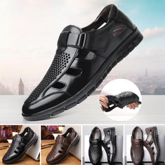 😎👞【Piele naturală premium – versiune nou îmbunătățită】Sandale bărbătești high-end din piele naturală, cu design perforat