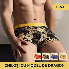 🐉🩲【Cumperi 2, primești încă 2 CADOU】Boxeri bărbătești premium cu imprimeu dragon și detalii aurii