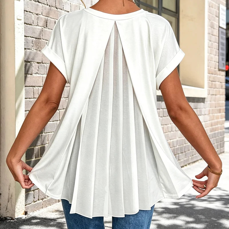 Tricou Elegant cu Decolteu în V și Spate Plisat - Design Modern și Vaporos