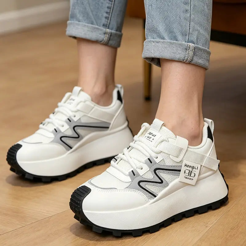✨Sneakers de Damă cu Platformă înaltă – Pantofi Sport cu Talpă Groasă pentru Efect de Alungire