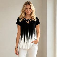 👚Tricou la modă cu decolteu în V și design decupat încrucișat ✨
