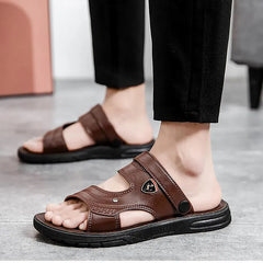 👞【Aspect din piele naturală integrală 100%】Sandale bărbătești moderne, respirabile, cu purtare 2 în 1
