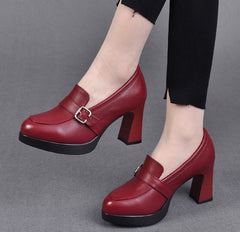 👠【Mari vânzări】Pantofi Eleganți cu Toc Gros din Piele Naturală, Confortabili și Care Nu Rănesc Picioarele!